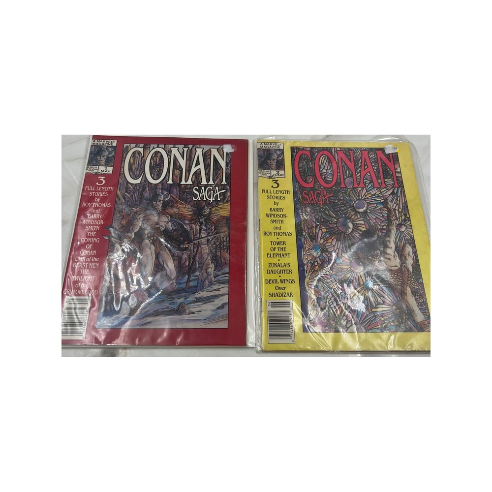 Conan Saga Marvel Magazine #1 #2 Lot 1987 Roy Thomas Barry Windsor-Smith B&W